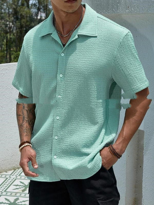 Men's Solid Color Short Sleeve Shirt Fashion Casual Button Lapel Tops