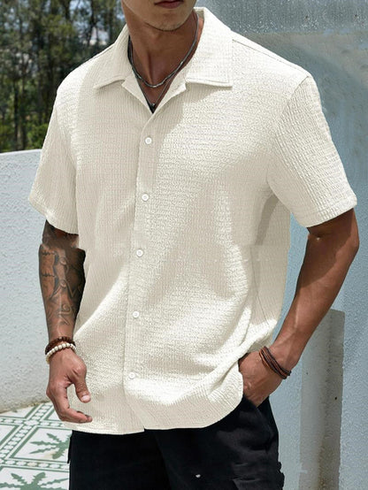 Men's Solid Color Short Sleeve Shirt Fashion Casual Button Lapel Tops