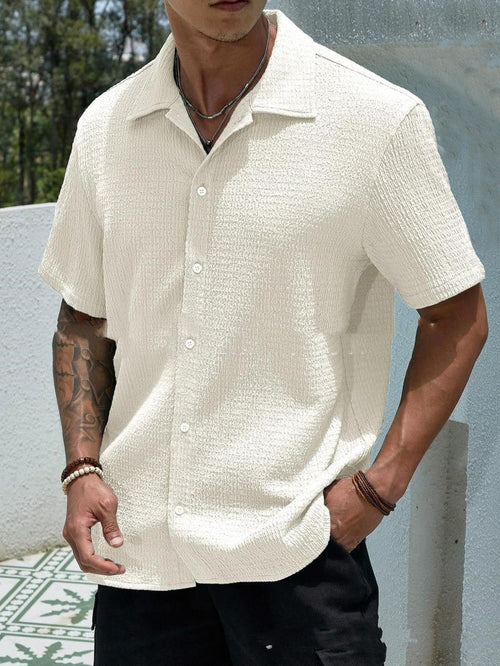 Men's Solid Color Short Sleeve Shirt Fashion Casual Button Lapel Tops