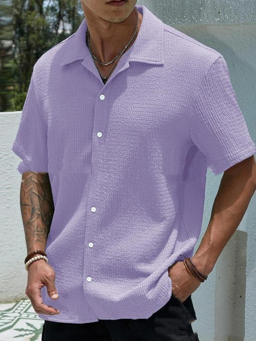 Men's Solid Color Short Sleeve Shirt Fashion Casual Button Lapel Tops